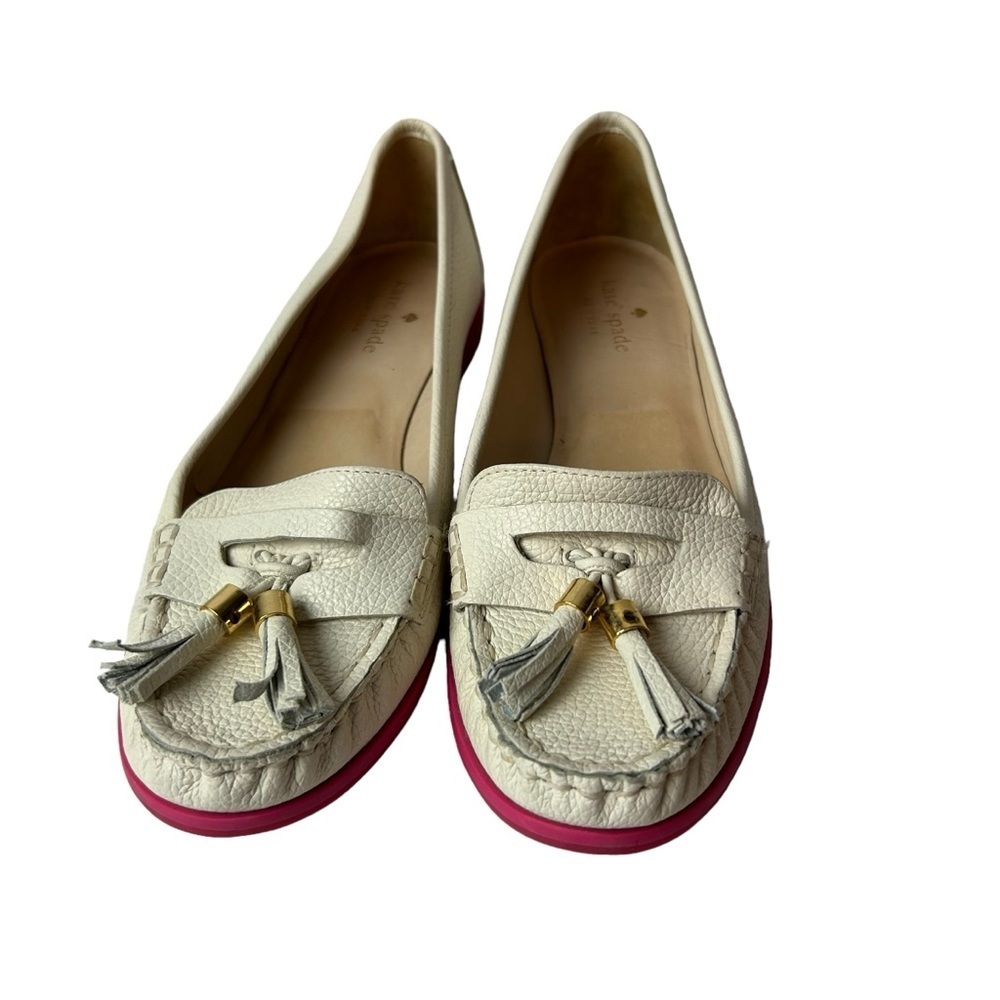 Kate Spade Women’s Loafers Tassel ivory Leather Shoes Size 7.5 M - Picture 2 of 8